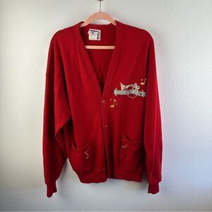 VTG Ladies And Dames Jerzees Red Artisan Made Musical Sweatshirt Cardigan OSFM